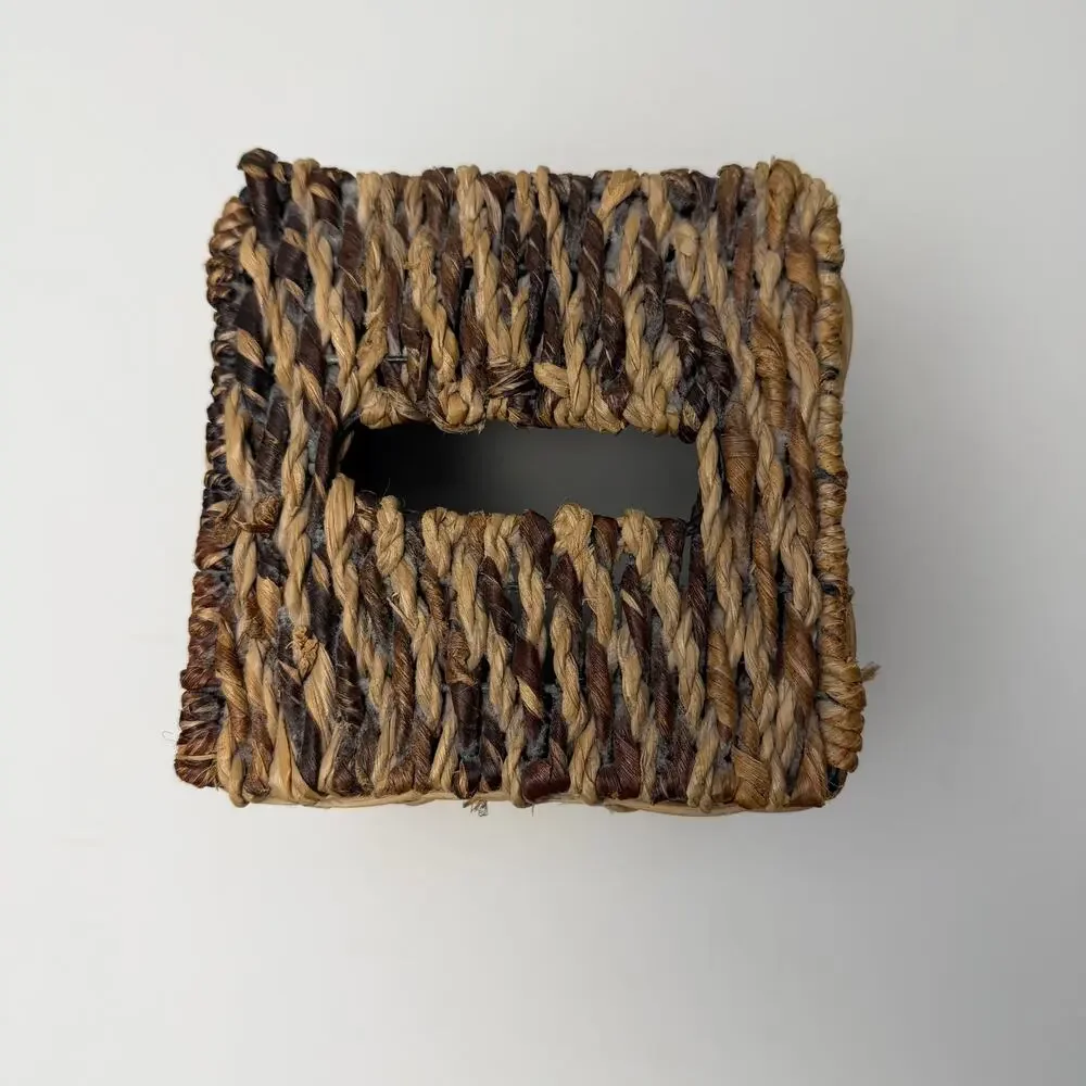 Chunky Woven Tissue Box Cover Seagrass Rustic Boho Spa Bathroom Decor Natural
